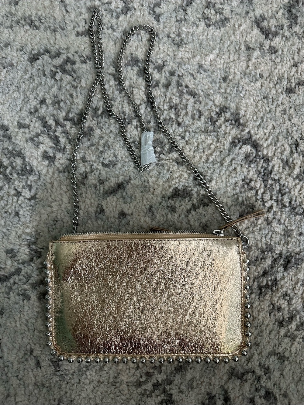 NWT Zara Metallic Gold Stud-Trim Bag